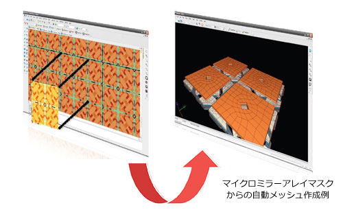 マイクロミラーアレイマスクからの自動メッシュ作成例